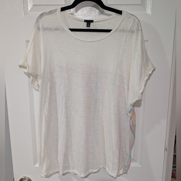 Torrid White Cotton Modal Slub + Clip Dot Print Fabric Mixed Dolman Tee Size 2 - Picture 2 of 10